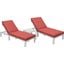 LeisureMod Chelsea Modern Outdoor Weathered Grey Chaise Lounge Chair With Side Table and Cushions In Red Set of 2