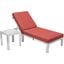 LeisureMod Chelsea Modern Outdoor Weathered Grey Chaise Lounge Chair With Side Table and Cushions In Red