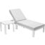 Leisuremod Chelsea Modern Outdoor White Chaise Lounge Chair With Side Table And Cushions In Light Grey