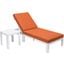 Leisuremod Chelsea Modern Outdoor White Chaise Lounge Chair With Side Table And Cushions In Orange