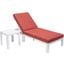Leisuremod Chelsea Modern Outdoor White Chaise Lounge Chair With Side Table And Cushions In Red