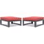 LeisureMod Chelsea Outdoor Patio Red Aluminum Ottomans With Cushions Set Of 2