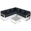 Leisuremod Chelsea White Sectional With Adjustable Headrest And Coffee Table With Cushions In Black
