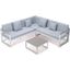 Leisuremod Chelsea White Sectional With Adjustable Headrest And Coffee Table With Cushions In Light Grey