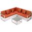 Leisuremod Chelsea White Sectional With Adjustable Headrest And Coffee Table With Cushions In Orange