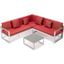 Leisuremod Chelsea White Sectional With Adjustable Headrest And Coffee Table With Cushions In Red