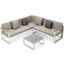 Leisuremod Chelsea White Sectional With Adjustable Headrest And Coffee Table With Two Tone Cushions In Beige