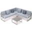 Leisuremod Chelsea White Sectional With Adjustable Headrest And Coffee Table With Two Tone Cushions In Light Grey