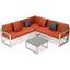 Leisuremod Chelsea White Sectional With Adjustable Headrest And Coffee Table With Two Tone Cushions In Orange