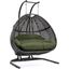 LeisureMod Dark Green Wicker Hanging Double Egg Swing Chair