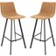 Leisuremod Elland Modern Light Brown Upholstered Leather Bar Stool Set Of 2 With Iron Legs And Footrest