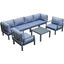 Leisuremod Hamilton 7-Piece Aluminum Patio Conversation Set With Coffee Table And Cushions In Blue