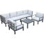 Leisuremod Hamilton 7-Piece Aluminum Patio Conversation Set With Coffee Table And Cushions In Light Grey