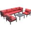 Leisuremod Hamilton 7-Piece Aluminum Patio Conversation Set With Coffee Table And Cushions In Red