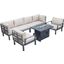 Leisuremod Hamilton 7-Piece Aluminum Patio Conversation Set With Fire Pit Table And Cushions In Beige