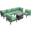 Leisuremod Hamilton 7-Piece Aluminum Patio Conversation Set With Fire Pit Table And Cushions In Green