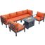 Leisuremod Hamilton 7-Piece Aluminum Patio Conversation Set With Fire Pit Table And Cushions In Orange