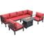 Leisuremod Hamilton 7-Piece Aluminum Patio Conversation Set With Fire Pit Table And Cushions In Red