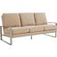 Leisuremod Jefferson Contemporary Modern Design Velvet Sofa With Silver Frame In Beige