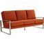 Leisuremod Jefferson Contemporary Modern Design Velvet Sofa With Silver Frame In Orange