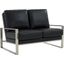 Leisuremod Jefferson Contemporary Modern Faux Leather Loveseat With Silver Frame In Black