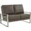 Leisuremod Jefferson Contemporary Modern Faux Leather Loveseat With Silver Frame In Grey