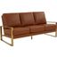 Leisuremod Jefferson Modern Design Leather Sofa With Gold Frame In Cognac Tan