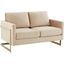 LeisureMod Lincoln Beige Modern Mid-Century Upholstered Velvet Loveseat with Gold Frame