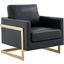 LeisureMod Lincoln Black Modern Upholstered Leather Accent Arm Chair with Gold Frame