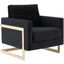 LeisureMod Lincoln Midnight Black Modern Upholstered Velvet Accent Arm Chair with Gold Frame