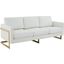 LeisureMod Lincoln Modern Mid-Century Upholstered Leather White Sofa with Gold Frame