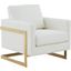 LeisureMod Lincoln White Modern Upholstered Leather Accent Arm Chair with Gold Frame