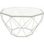 Leisuremod Malibu Large Modern Octagon Glass Top Coffee Table With Geometric Base In White