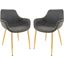 LeisureMod Markley Modern Leather Black Dining Arm Chair With Gold Metal Legs Set of 2