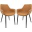 LeisureMod Markley Modern Leather Light Brown Dining Arm Chair With Metal Legs Set of 2