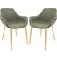 LeisureMod Markley Modern Leather Olive Green Dining Arm Chair With Gold Metal Legs Set of 2