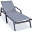 Leisuremod Marlin Patio Chaise Lounge Chair With Armrests In Black Aluminum Frame In Dark Grey