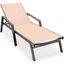 Leisuremod Marlin Patio Chaise Lounge Chair With Armrests In Black Aluminum Frame In Light Brown