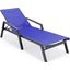 Leisuremod Marlin Patio Chaise Lounge Chair With Armrests In Black Aluminum Frame In Navy Blue