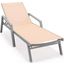 Leisuremod Marlin Patio Chaise Lounge Chair With Armrests In Grey Aluminum Frame In Light Brown