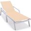 Leisuremod Marlin Patio Chaise Lounge Chair With Armrests In White Aluminum Frame In Light Brown