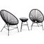 Leisuremod Montara 3 Piece Outdoor Lounge Patio Chair With Glass Top Table In Black