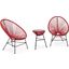 Leisuremod Montara 3 Piece Outdoor Lounge Patio Chair With Glass Top Table In Red