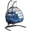 LeisureMod Navy Blue Wicker 2 Person Double Folding Hanging Egg Swing Chair
