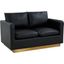 Leisuremod Nervo Modern Mid-Century Upholstered Leather Loveseat With Gold Frame In Black