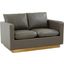 Leisuremod Nervo Modern Mid-Century Upholstered Leather Loveseat With Gold Frame In Grey