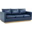 Leisuremod Nervo Modern Mid-Century Upholstered Leather Sofa With Gold Frame In Navy Blue