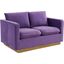Leisuremod Nervo Modern Mid-Century Upholstered Velvet Loveseat With Gold Frame In Purple