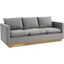 Leisuremod Nervo Modern Mid-Century Upholstered Velvet Sofa With Gold Frame In Light Grey