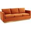 Leisuremod Nervo Modern Mid-Century Upholstered Velvet Sofa With Gold Frame In Orange